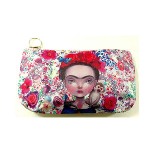 Frida Kahlo Makeup Bag Purse Artist Red Pink Blue